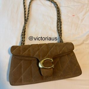 SOLD: Coach Suede Quilted Tabby 26 in Cedar/Brass (Tan color)
